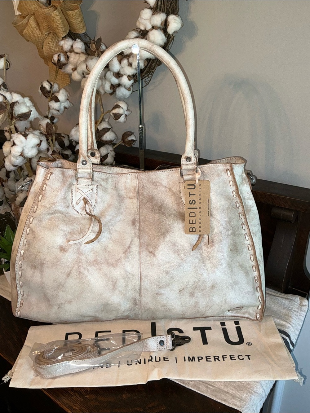 Bed Stu Beige Tie-Dye Mini Dress (Neutral Leather Finish)